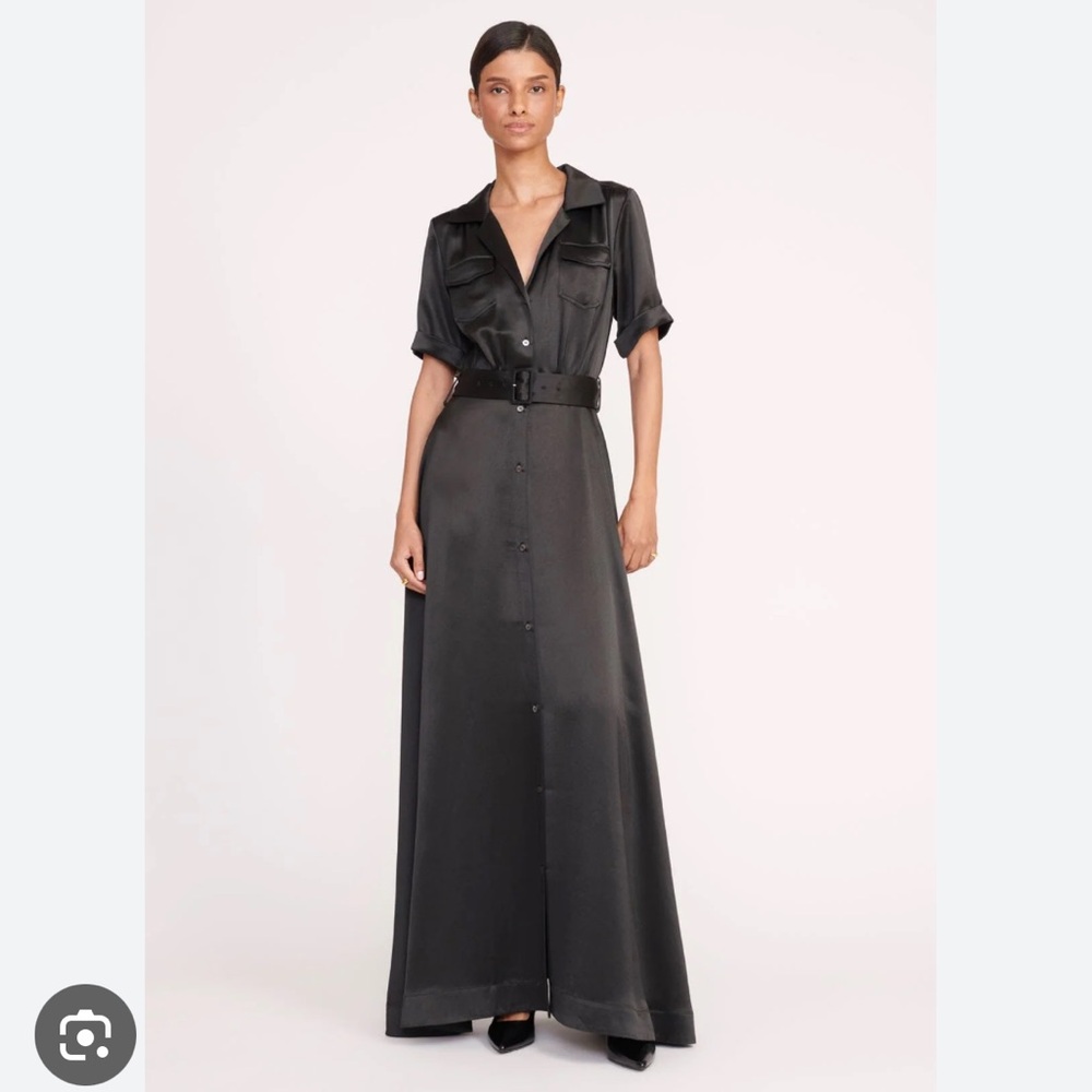NWT STAUD Millie Belted satin Shirt Dress Maxi Long Short sleeve size 0
